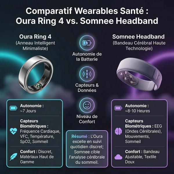 Wearables 2026 : Le duel Oura Ring 4 vs Somnee Headband Wearables 2026 : Le duel Oura Ring 4 vs Somnee Headband