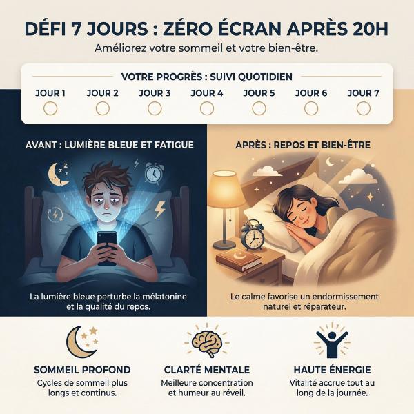 Défi 7 Jours : Zéro Écran après 20h Défi 7 Jours : Zéro Écran après 20h
