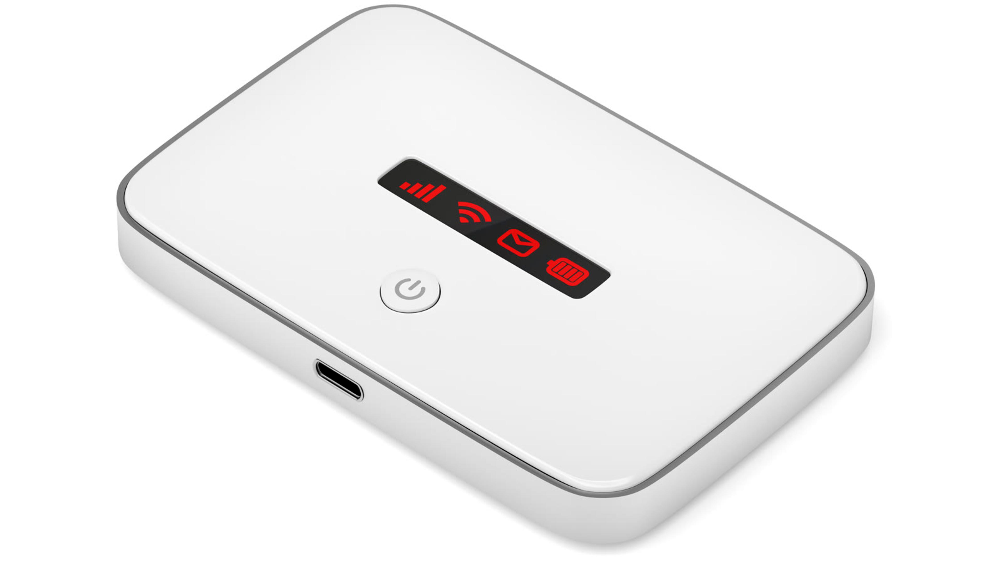 Modern white portable Wi‑Fi hotspot device — network and bandwidth checks for softphone audio quality