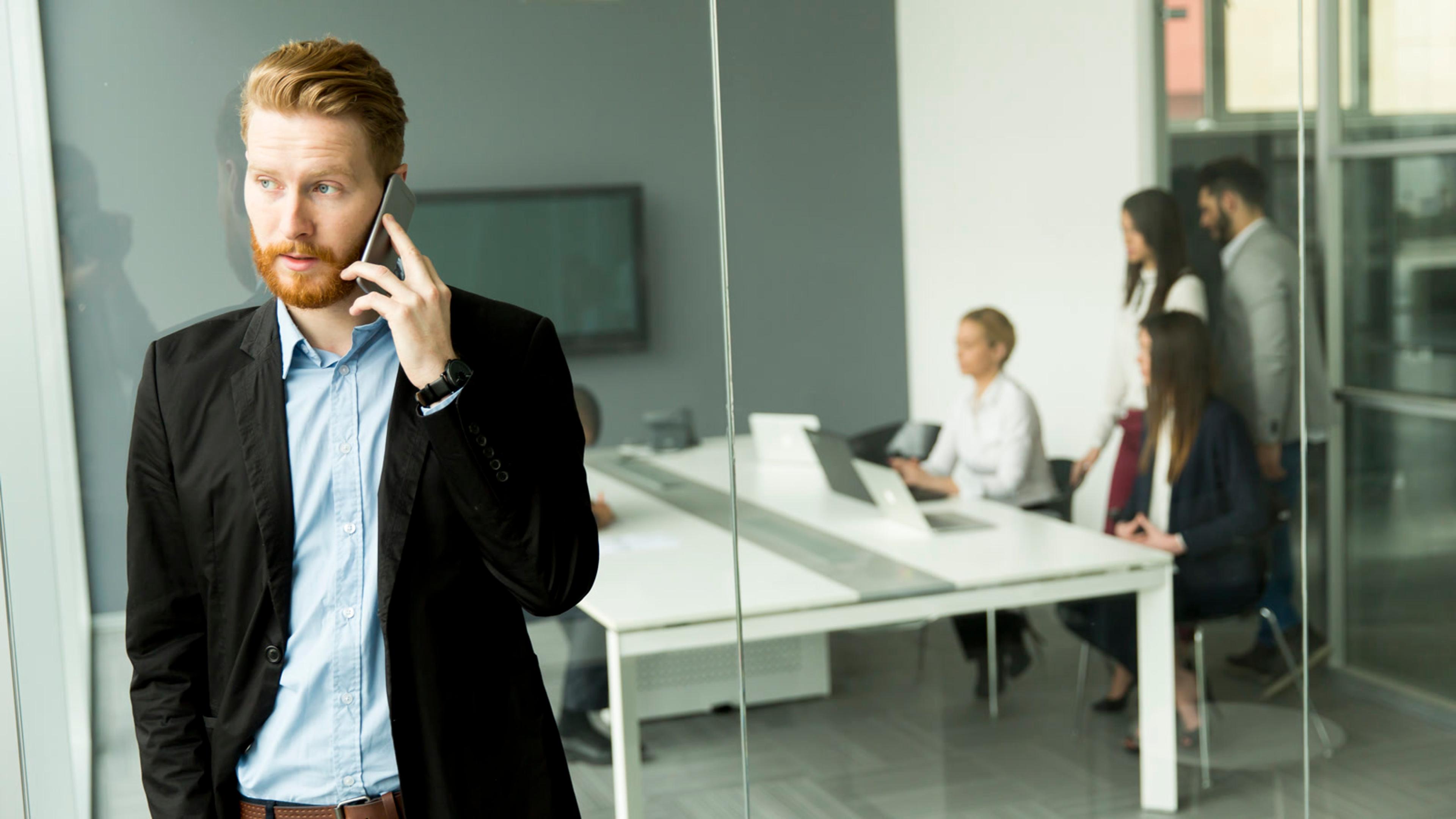 Softphone on a laptop during a business call