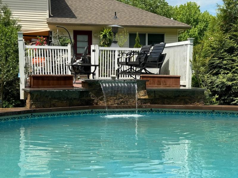 Freeform pool with sheer descent waterfall, Marlboro NJ