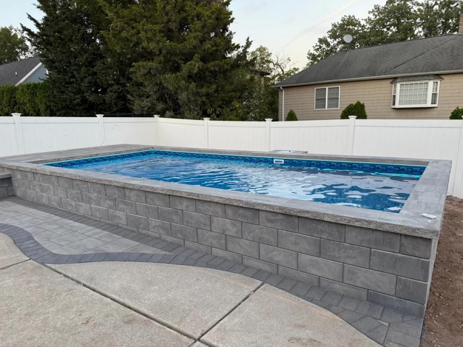 Charcoal block veneer with LED lighting and curved patio, Clark NJ