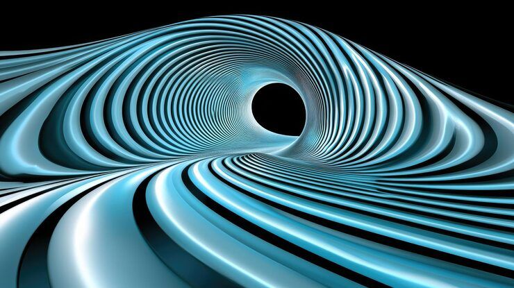 Abstract blue spiral tunnel of layered curves