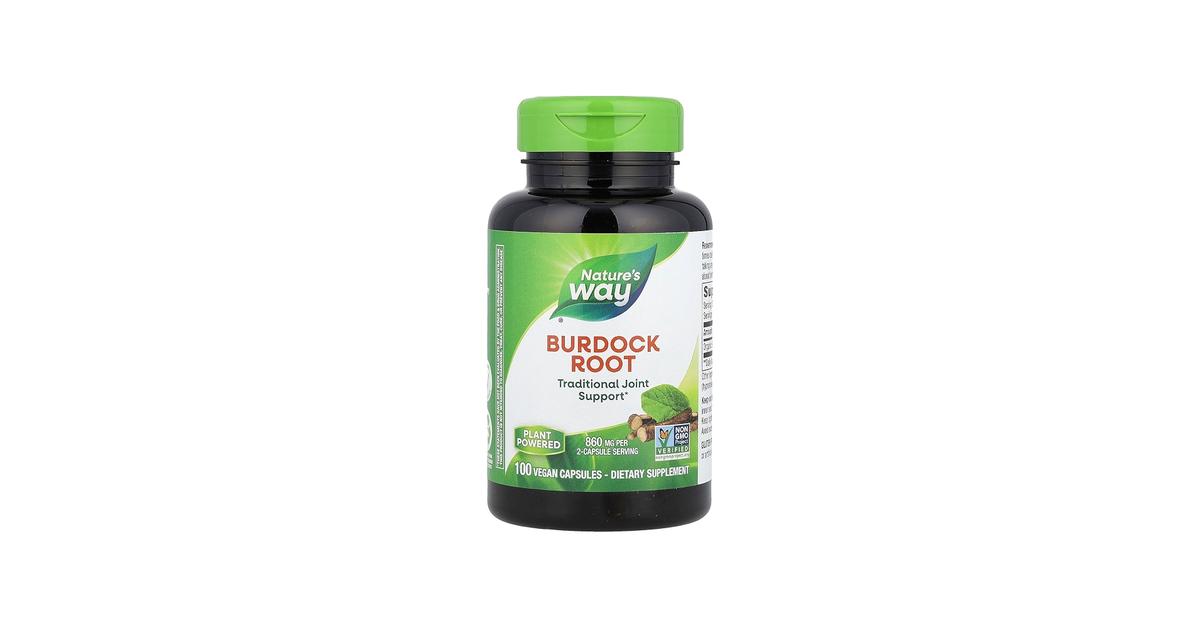 Amazon.com: Nature's Way Nature's Way Burdock Root, 950 Mg Per Serving, 100  Vegan Caps (packaging May Vary), 100 Count : Health & Household