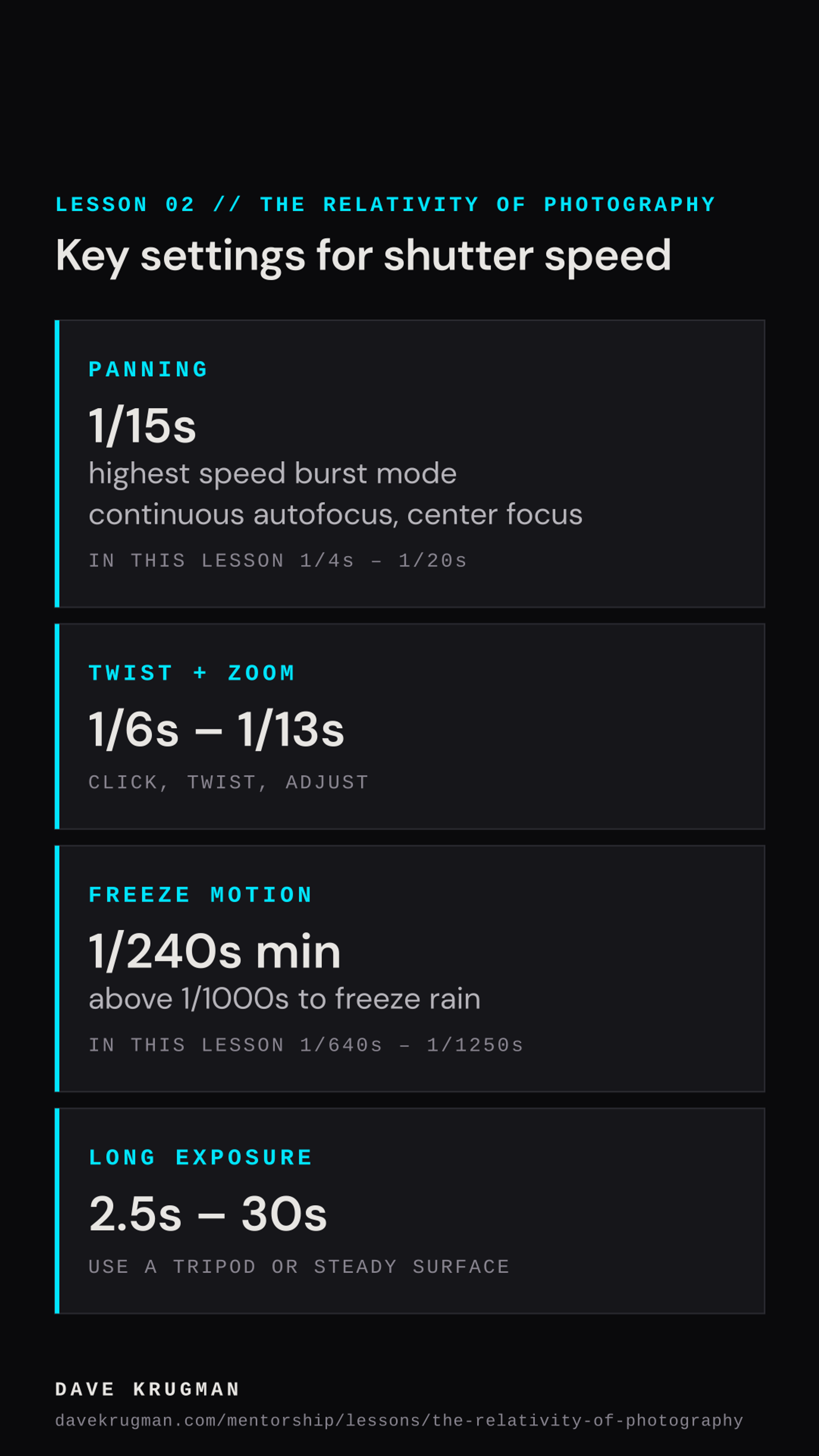 Key settings for shutter speed