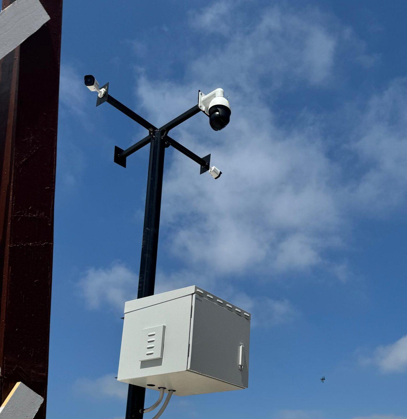 Perimeter camera mast and outdoor cabinet at El Mamoura Beach