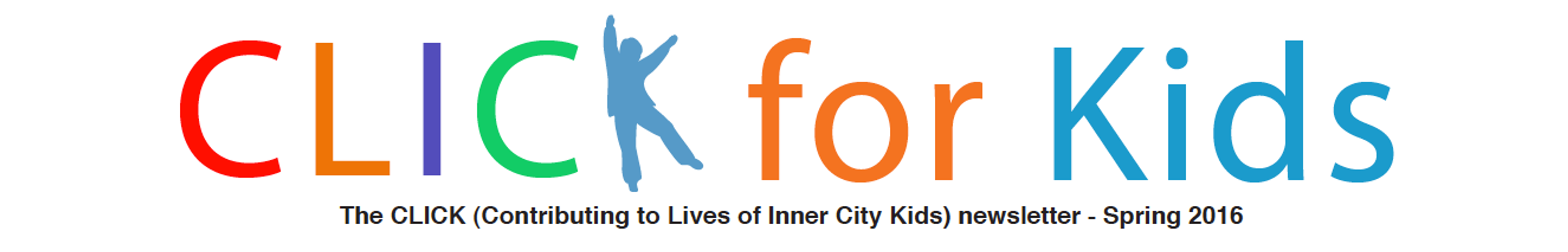 Masthead of the Spring 2016 CLICK for Kids newsletter