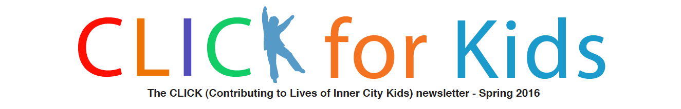Masthead of the Spring 2016 CLICK for Kids newsletter