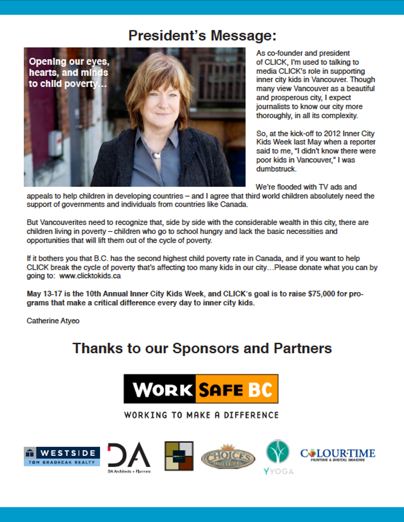 President's message page, thanking CLICK's sponsors and partners
