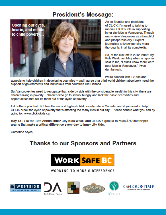 President's message page, thanking CLICK's sponsors and partners