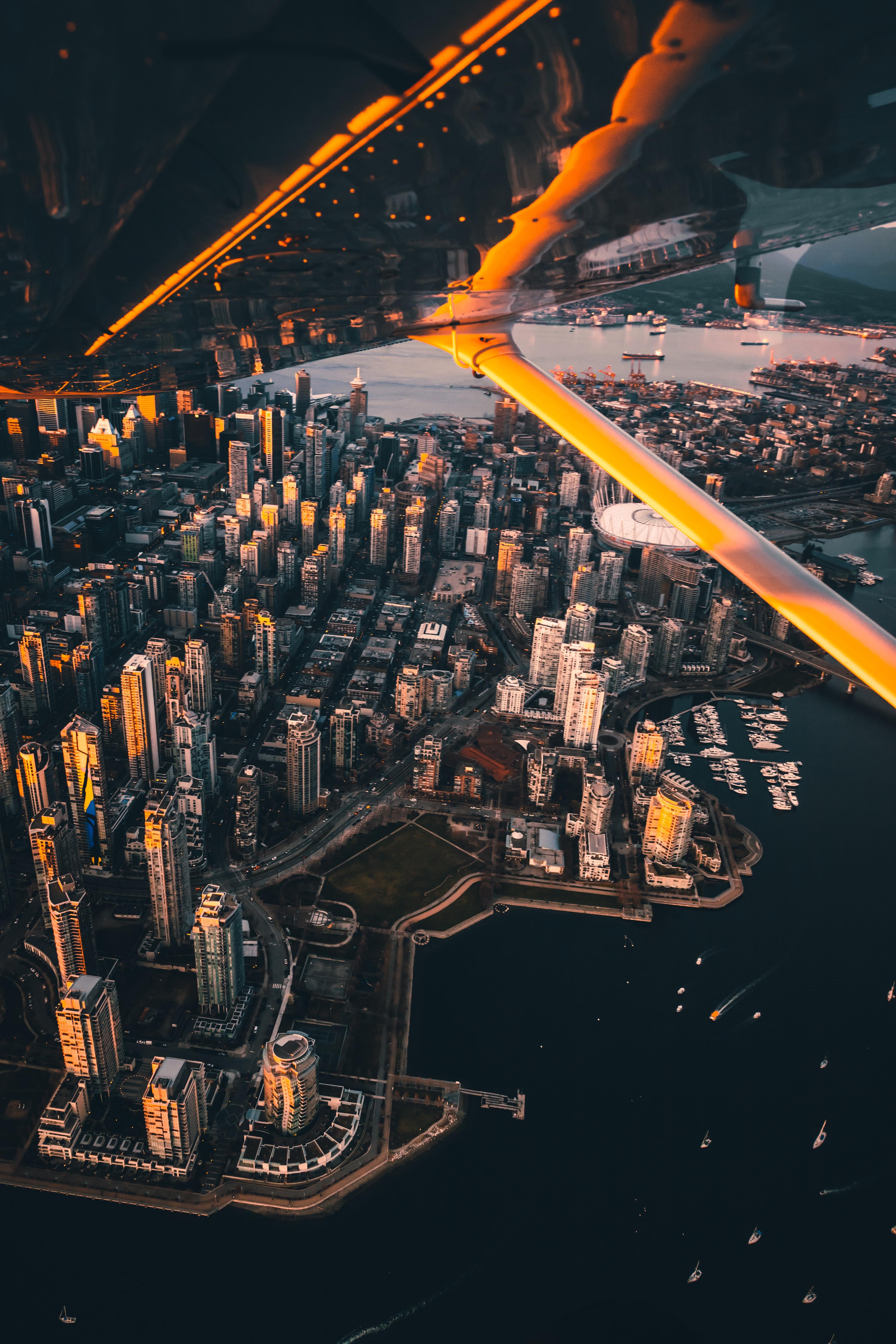 Aerial view of downtown Vancouver at night