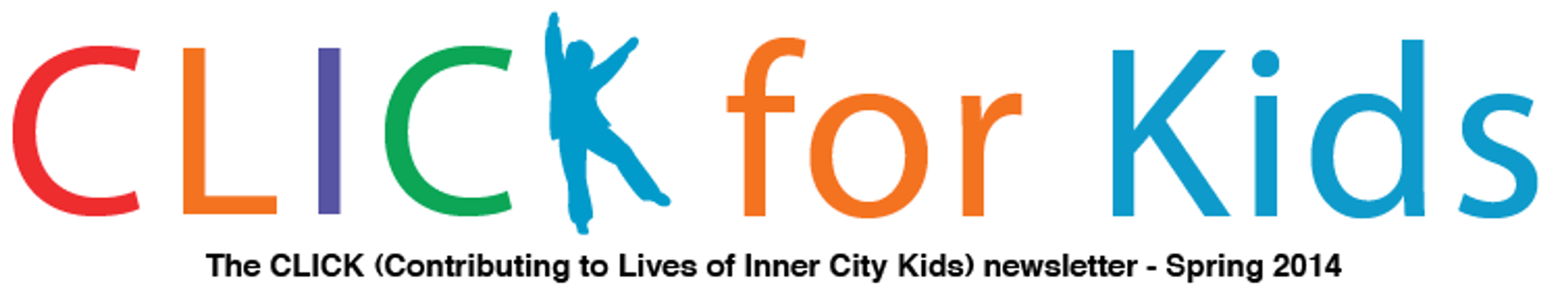 Masthead of the Spring 2014 CLICK for Kids newsletter