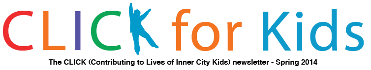 Masthead of the Spring 2014 CLICK for Kids newsletter