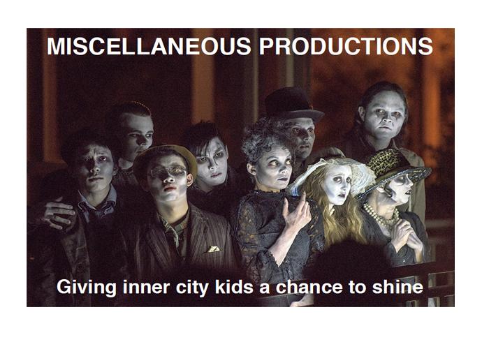 Cast photo from a MISCELLANEOUS Productions play, captioned "Giving inner city kids a chance to shine"