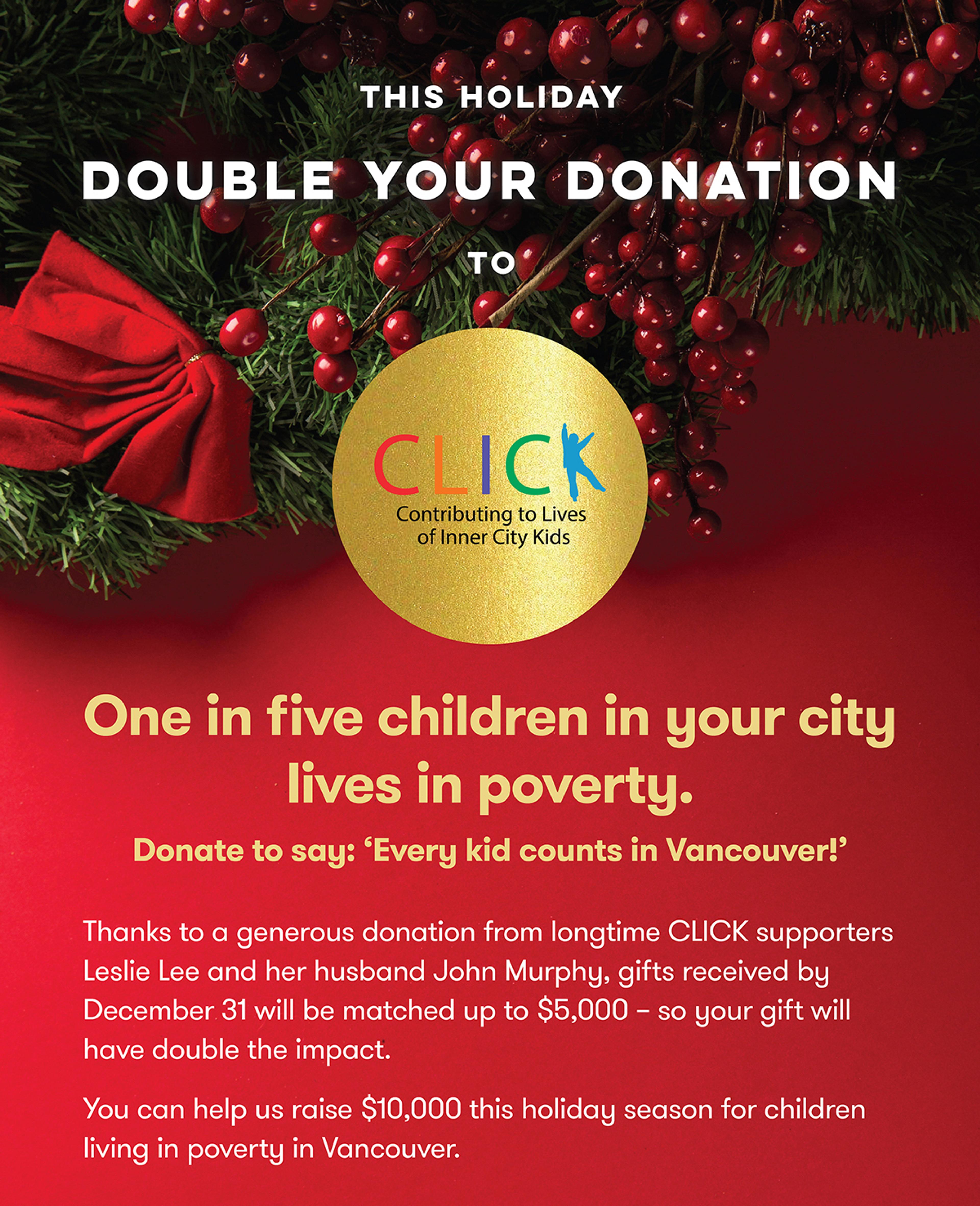 Poster for CLICK's 2018 holiday matching campaign