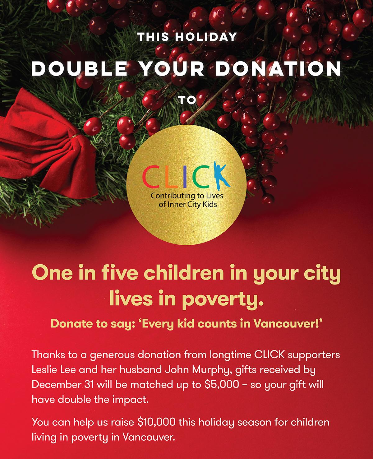 Poster for CLICK's 2018 holiday matching campaign