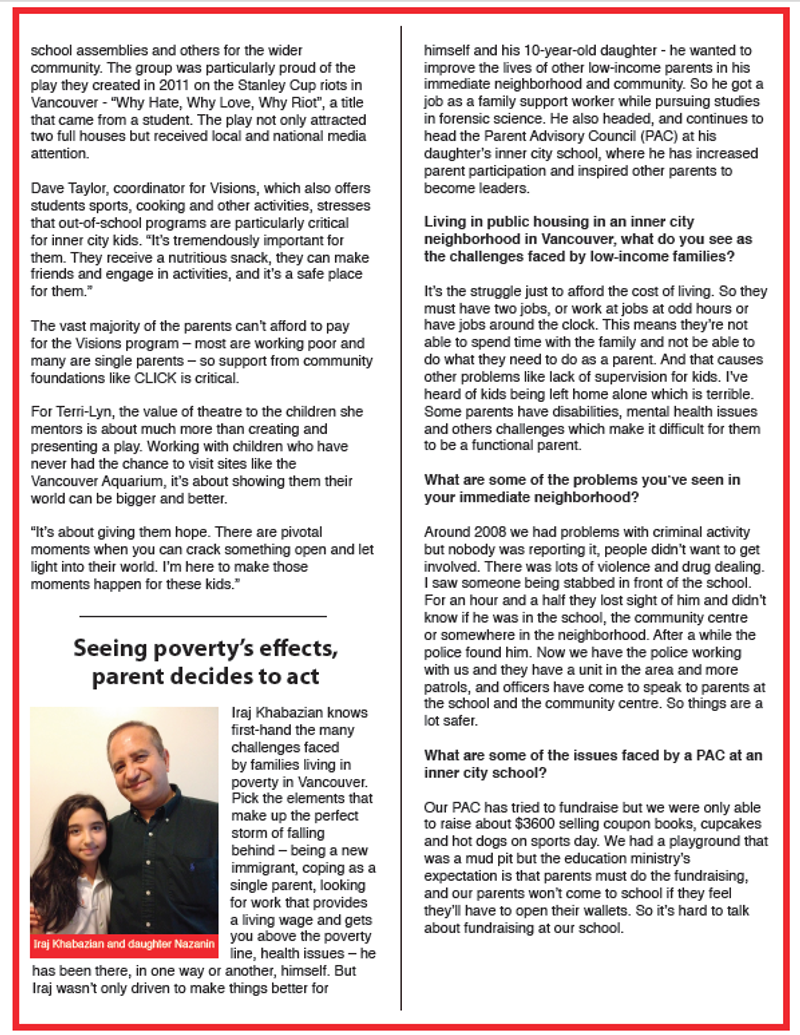 Newsletter page on seeing poverty's effects and what parents decide to do without