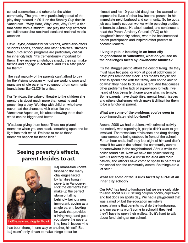 Newsletter page on seeing poverty's effects and what parents decide to do without