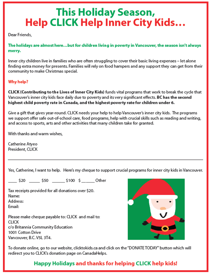 Newsletter back page with the holiday appeal and donation form