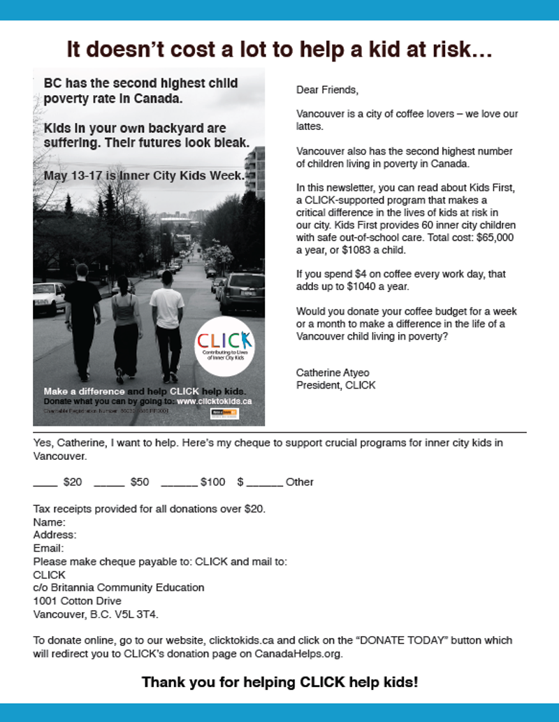 Back page: it doesn't cost a lot to help a kid at risk, with a donation form