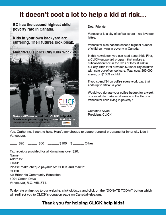 Back page: it doesn't cost a lot to help a kid at risk, with a donation form