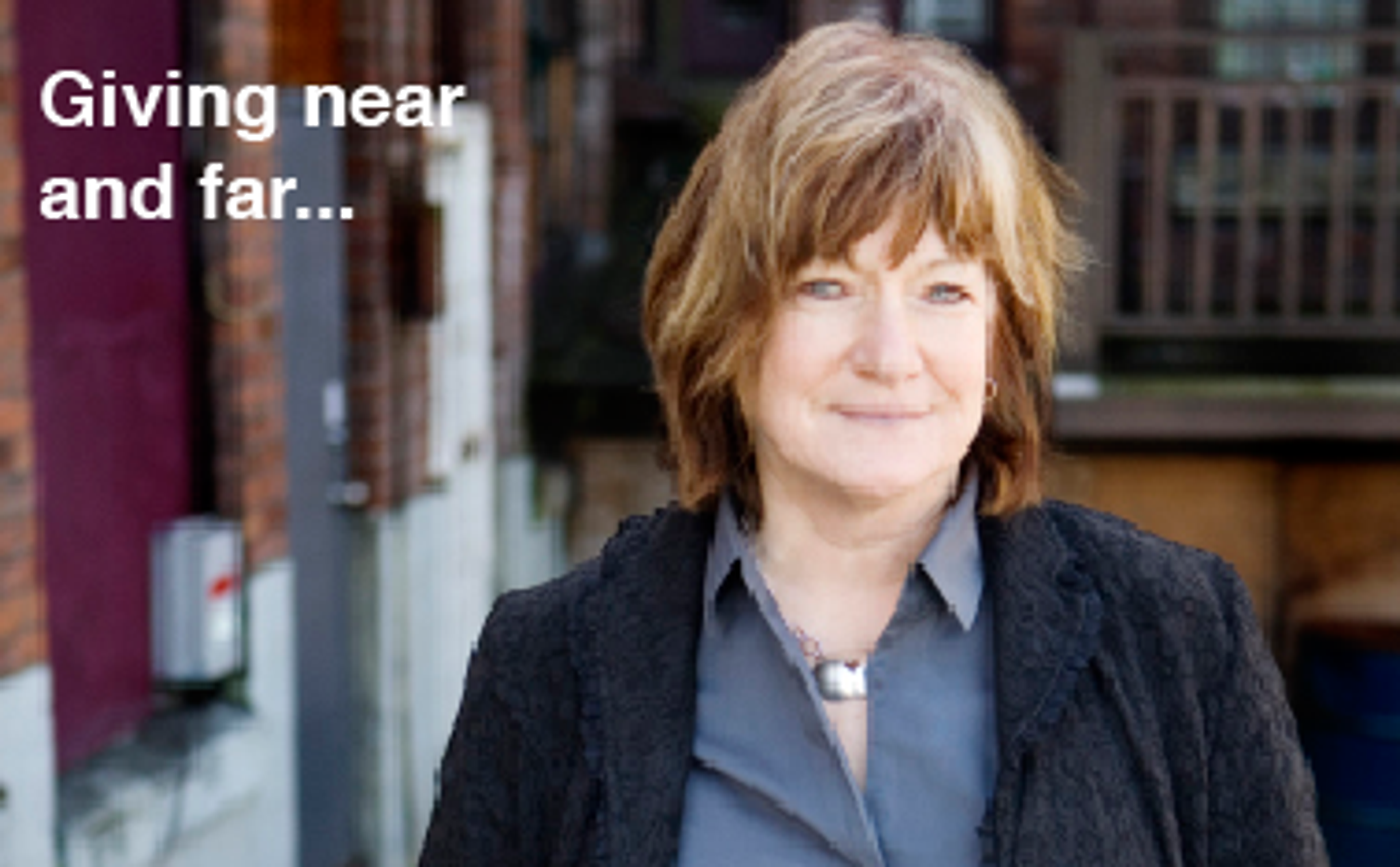 CLICK president Catherine Atyeo, beside the words "Giving near and far…"