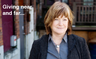 CLICK president Catherine Atyeo, beside the words "Giving near and far…"
