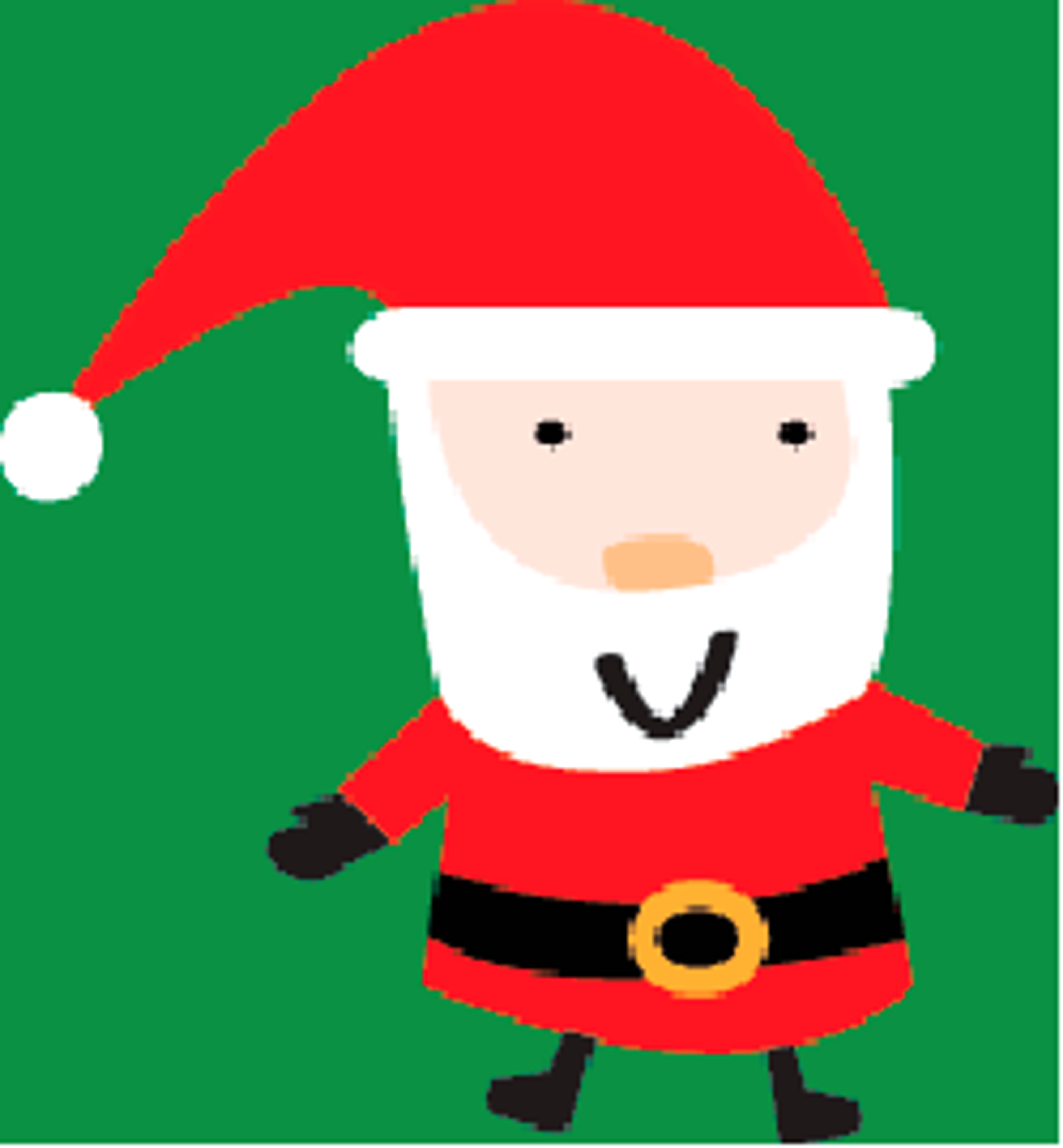 A cartoon Santa Claus on a green background