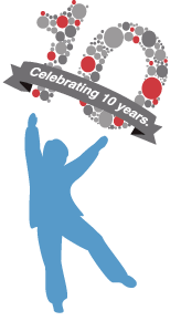 CLICK's Blue Boy figure with a Celebrating 10 Years banner