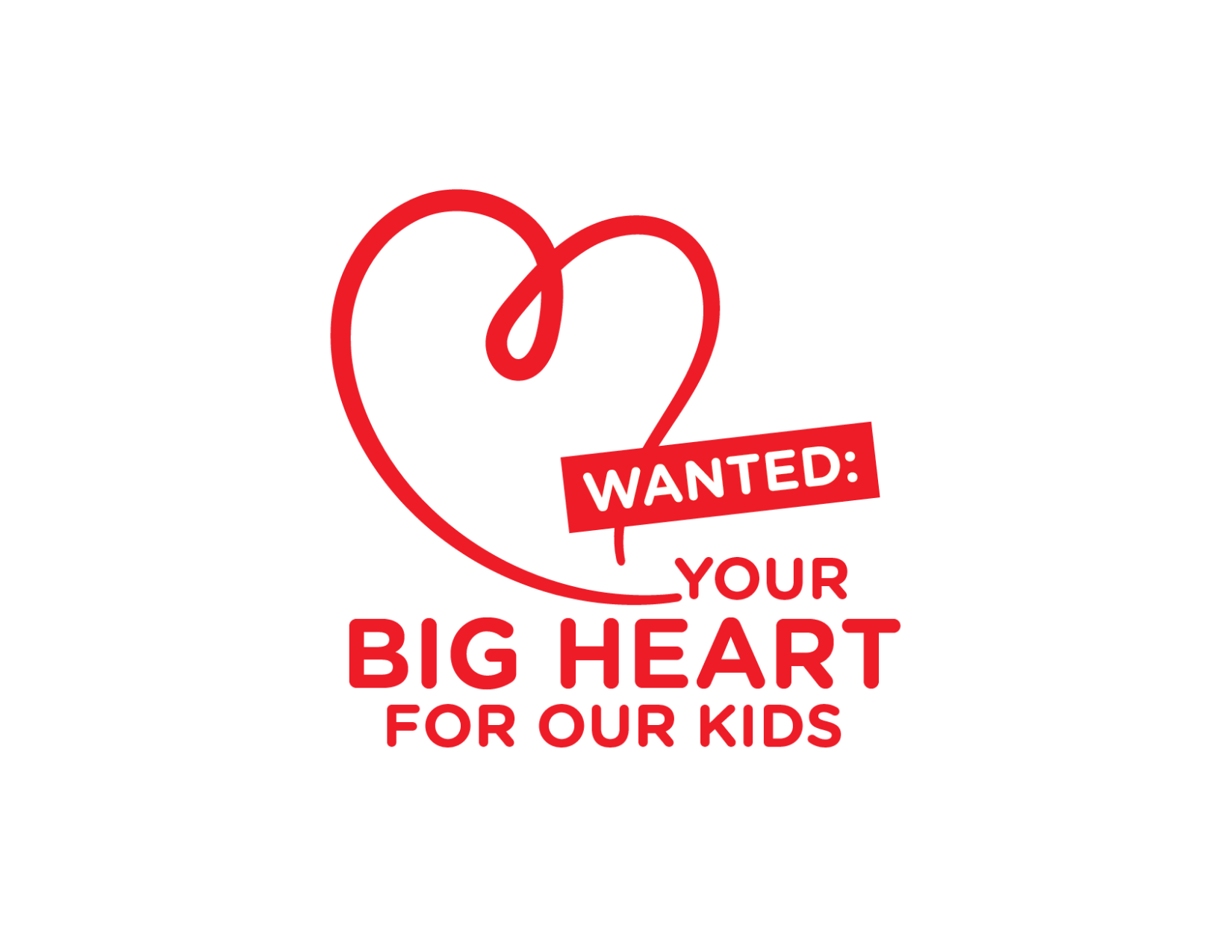 Graphic of a red heart reading "Wanted: your big heart for our kids"