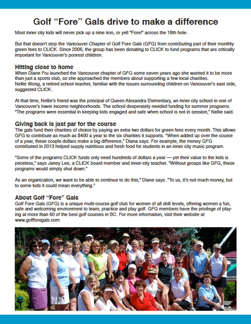 Page on the Golf "Fore" Gals and their annual drive to make a difference