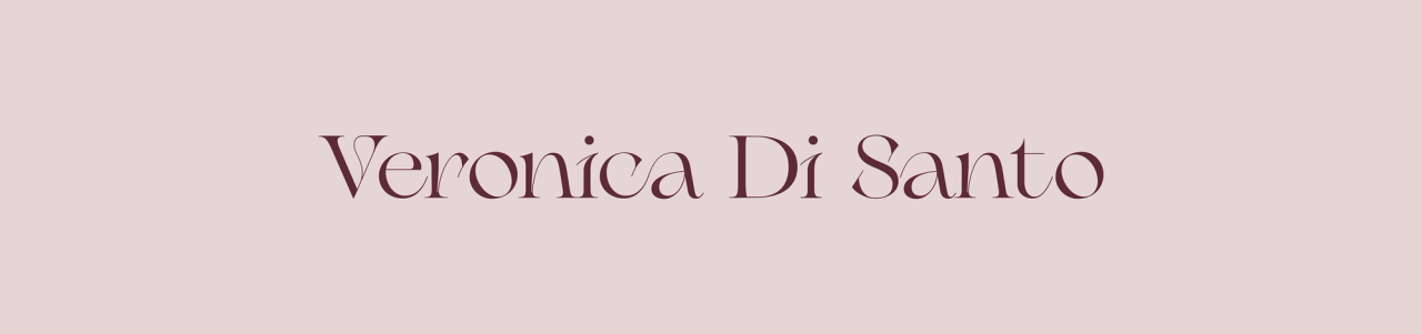 Veronica Di Santo wordmark set in burgundy on a blush pink banner