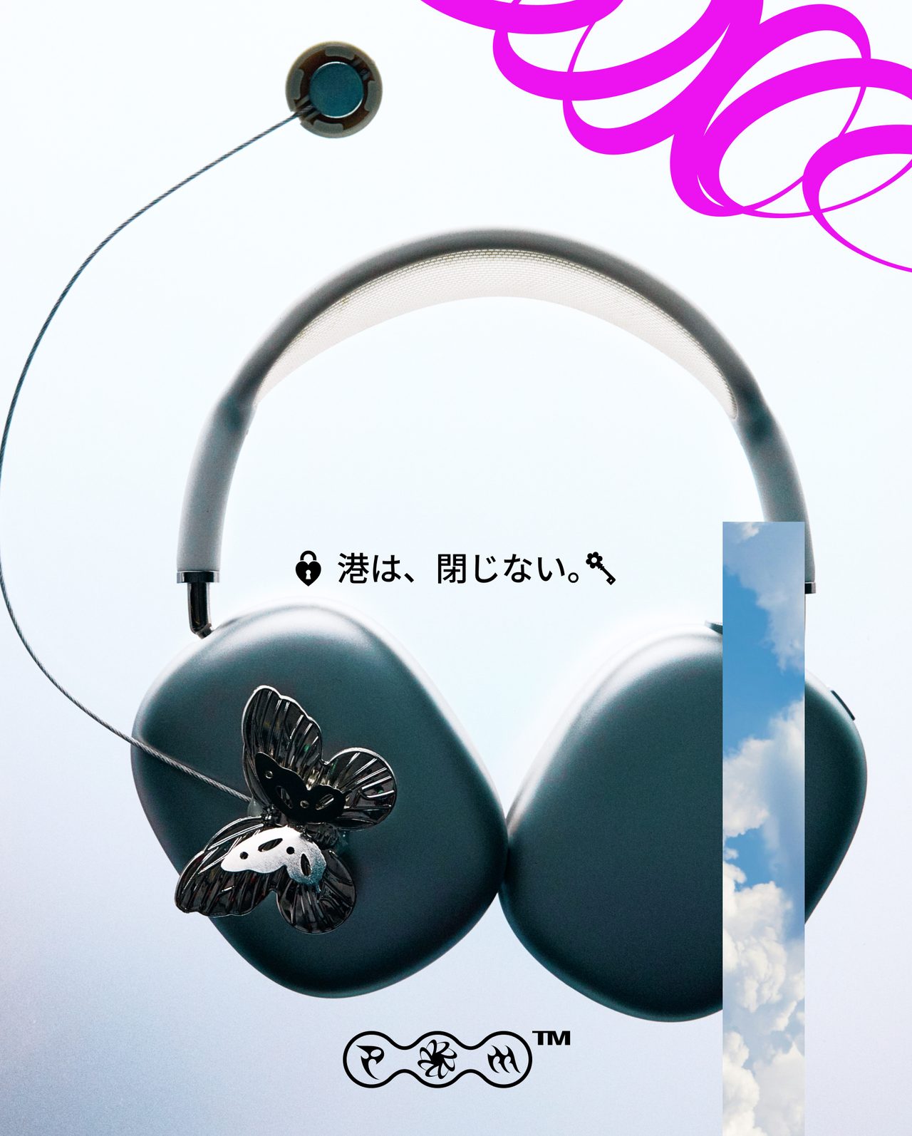 Dark teal over-ear headphones with a butterfly charm above the PORTO MORTO mark