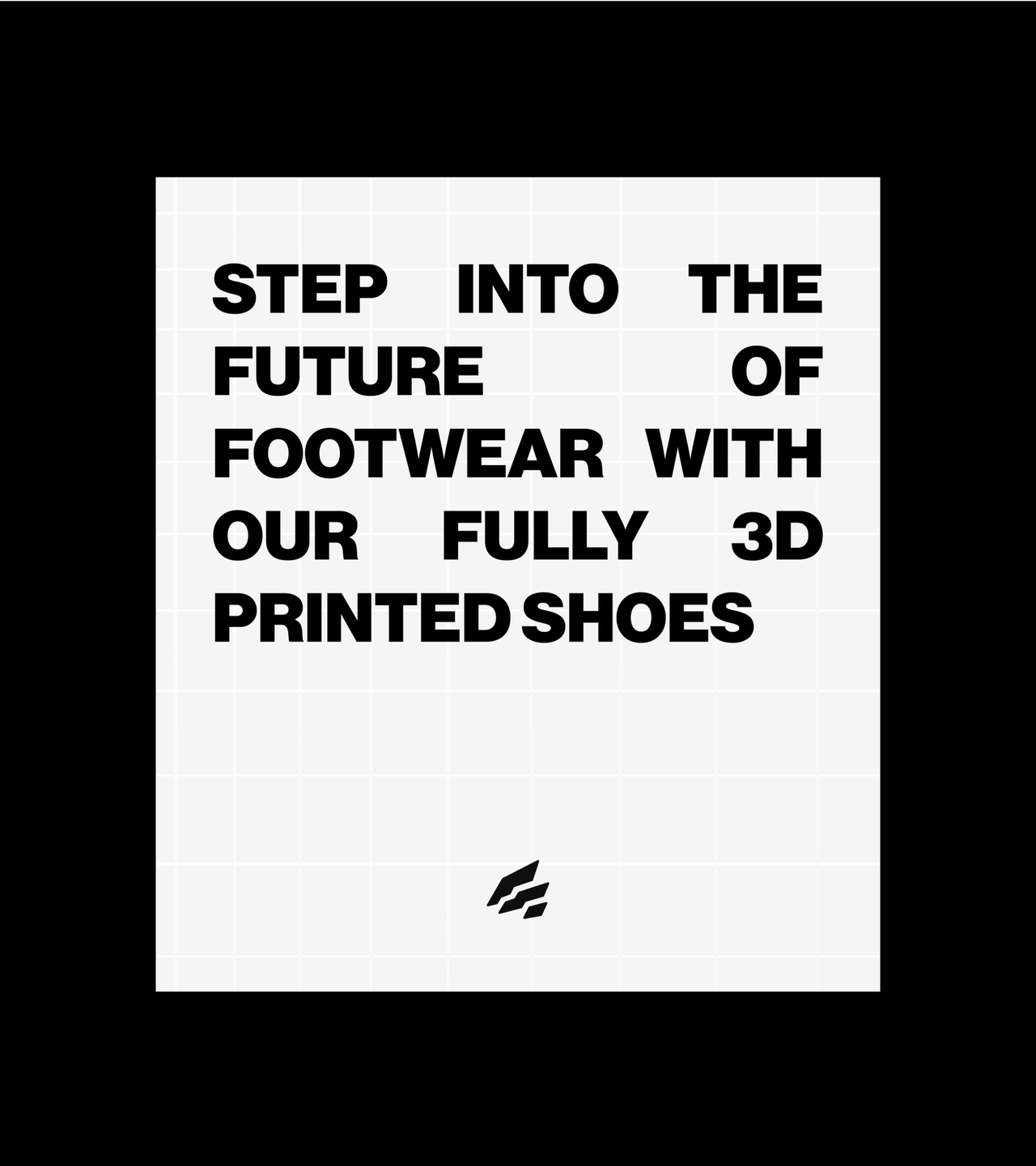 A Fused type poster in bold capitals beginning Step into the future of footwear