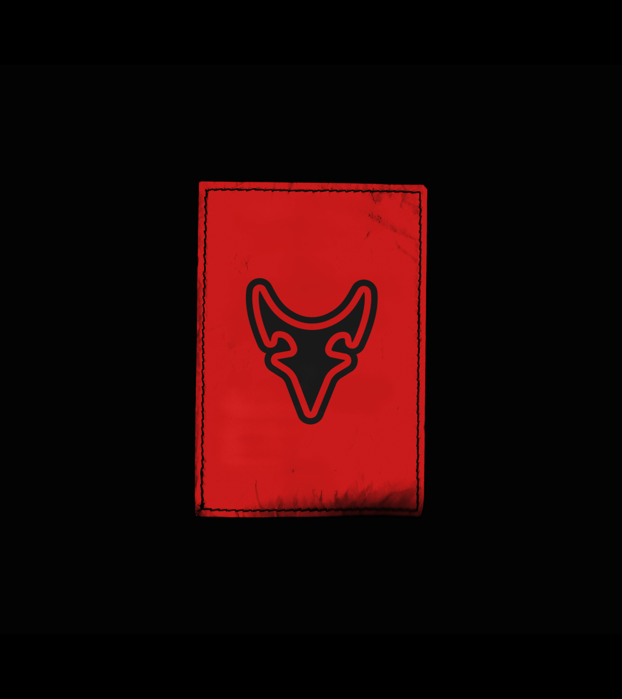 A distressed red patch with stitched edges and the black D2R horned logo