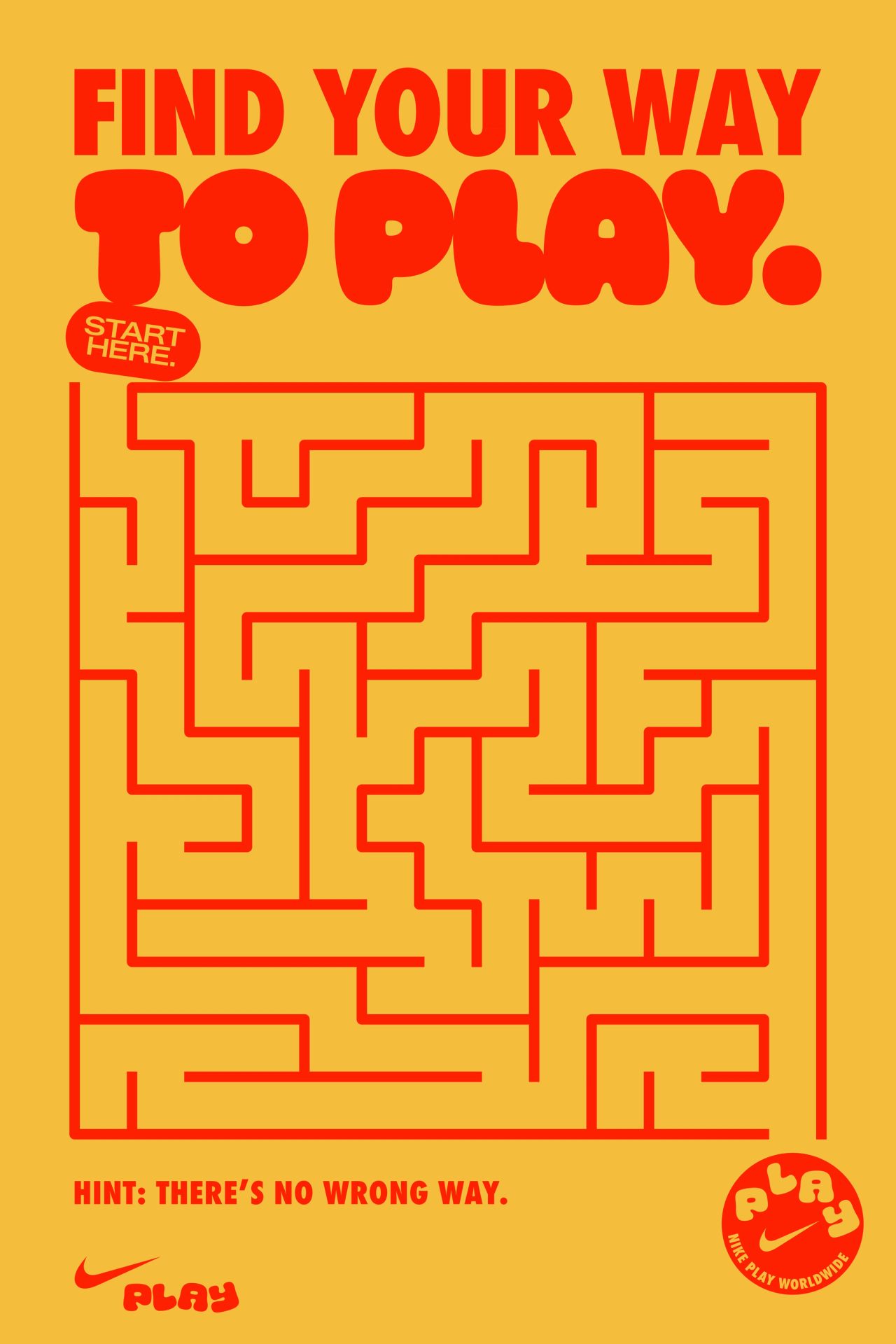 Maze poster titled Find Your Way to Play, with the hint There's No Wrong Way