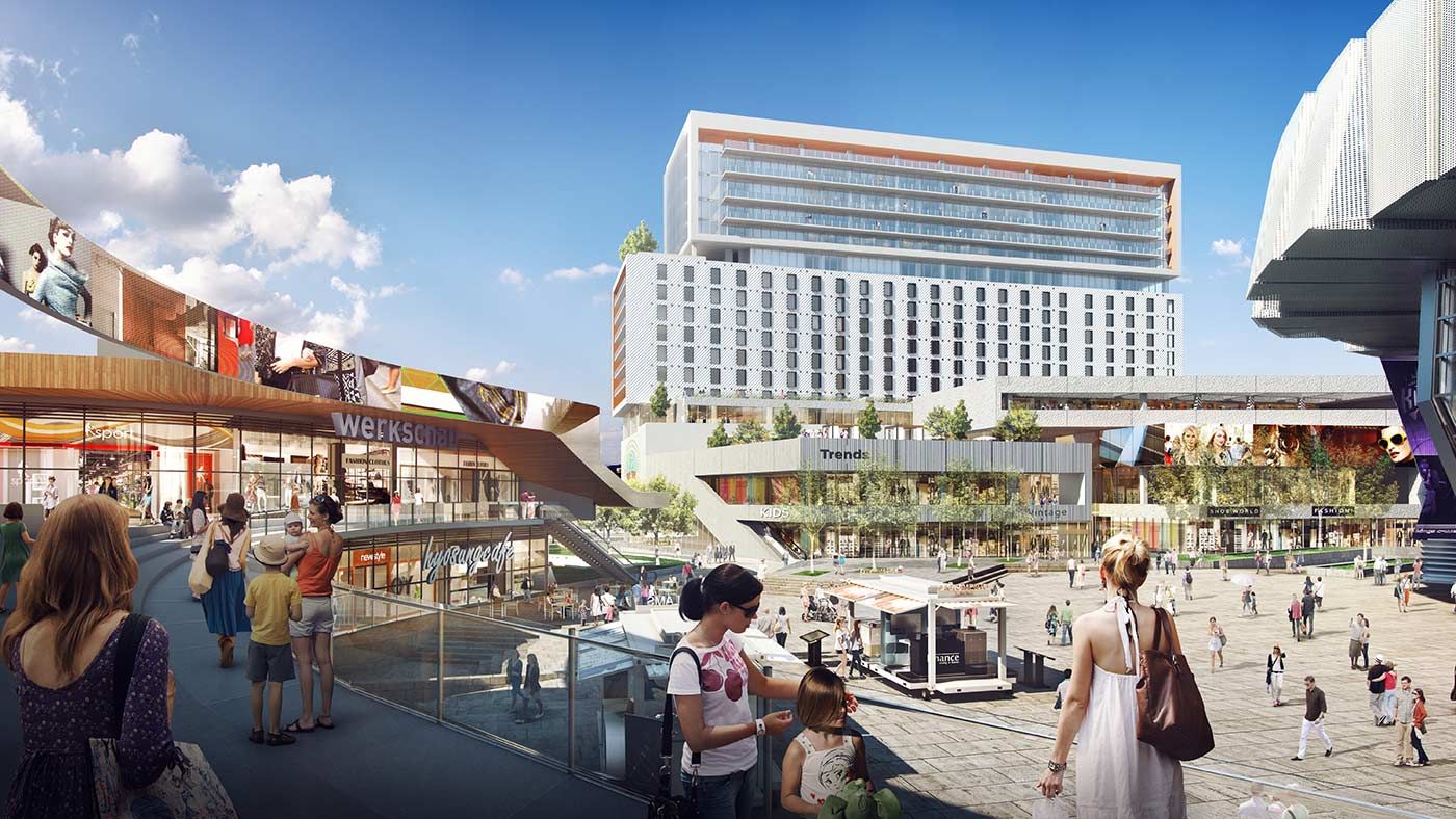Tower day plaza view rendering by Rios Clementi Hale Studios
