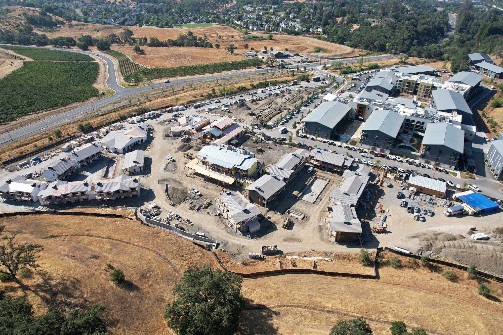 Aerial view of the Appellation Healdsburg construction in progress showing 65%+ completion 1