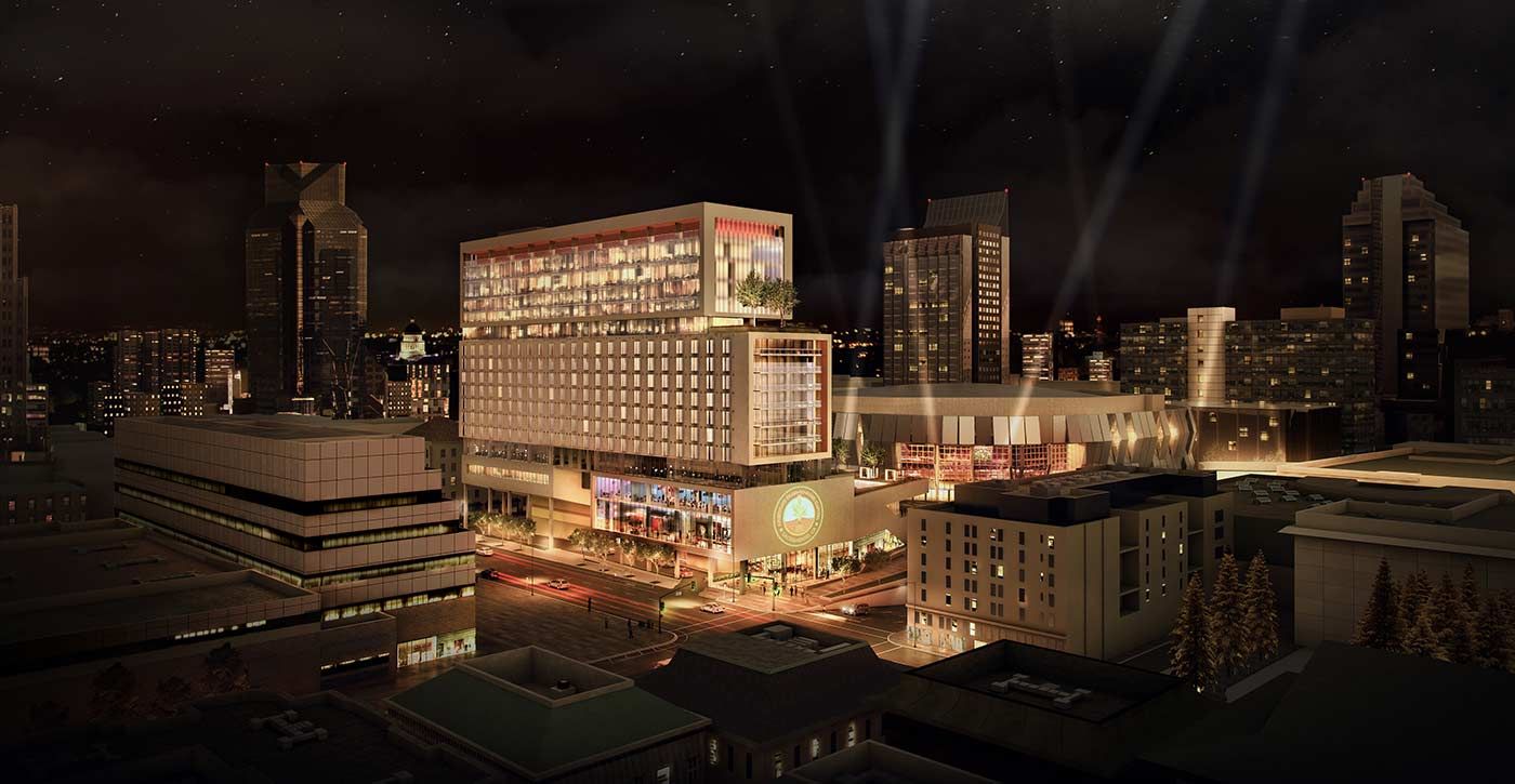 Tower night street view rendering by Rios Clementi Hale Studios