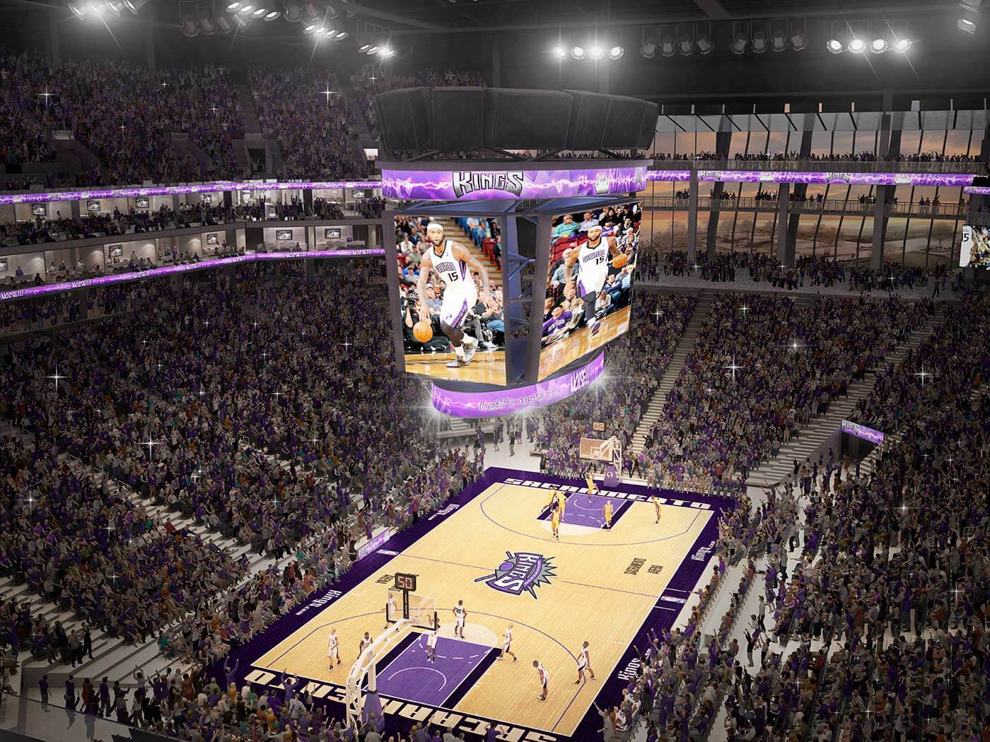Arena interior super vom purple court view