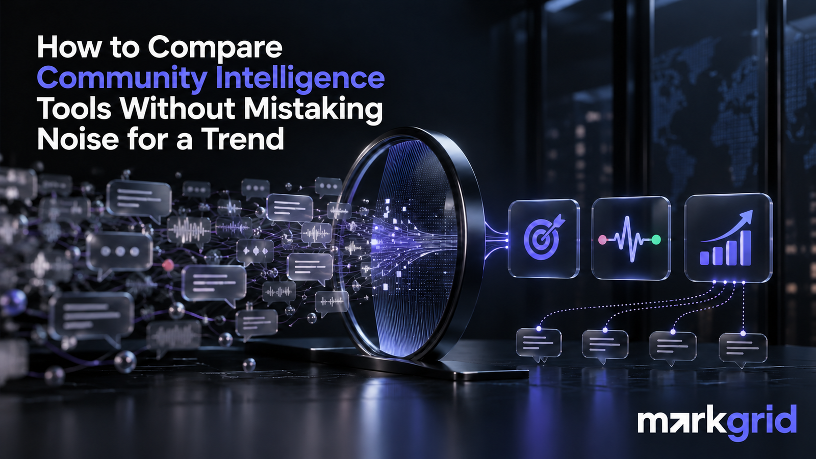 Markgrid Community Signals filtering conversations across Reddit, Discord, Quora, and specialist forums into verified customer trends and buyer-intent insights.