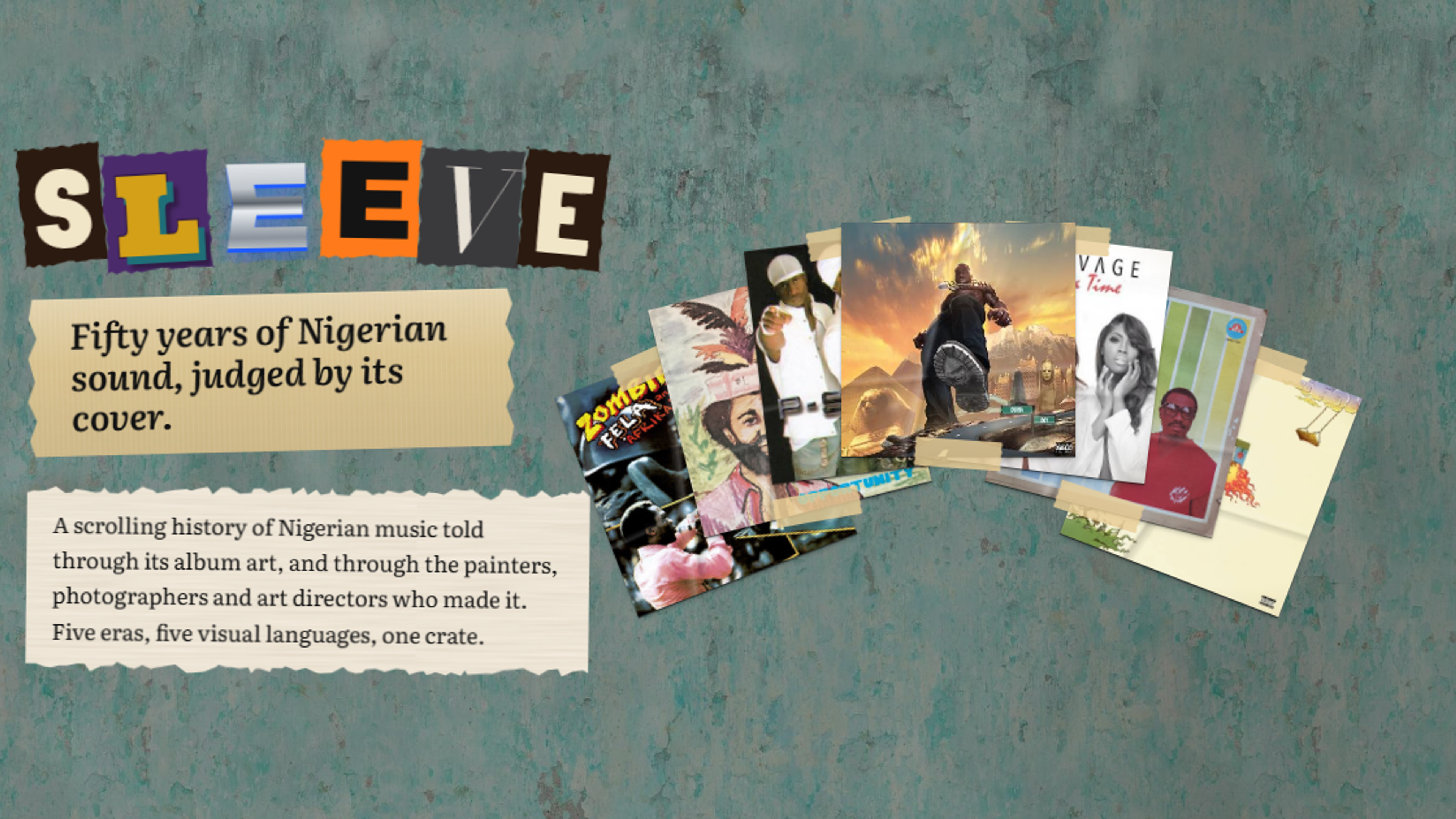 Sleeve share image: the title in cut-out letters, the tagline “Fifty years of Nigerian sound, judged by its cover” and a fan of Nigerian album covers