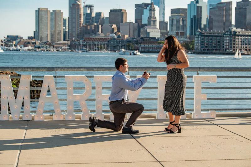 Romantic Proposal with Giant Marry Me Letters in Boston