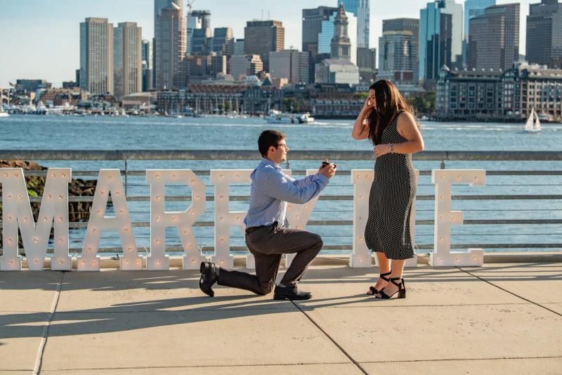 Romantic Proposal with Giant Marry Me Letters in Boston