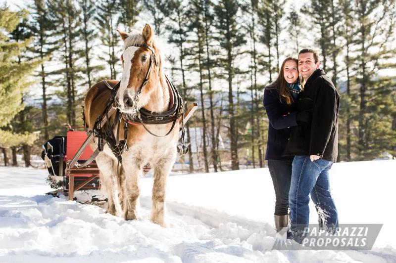 Evan and Stacey’s Sleigh Ride Proposal – surprise proposal at Burlington, Vermont, Burlington