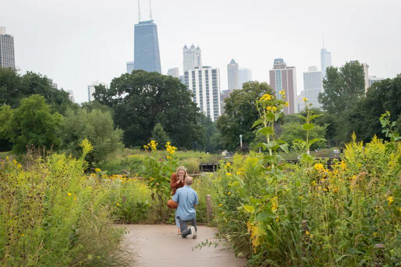 Christian’s spring proposal in Lincoln Park – surprise proposal at Lincoln Park Nature Boardwalk, Chicago