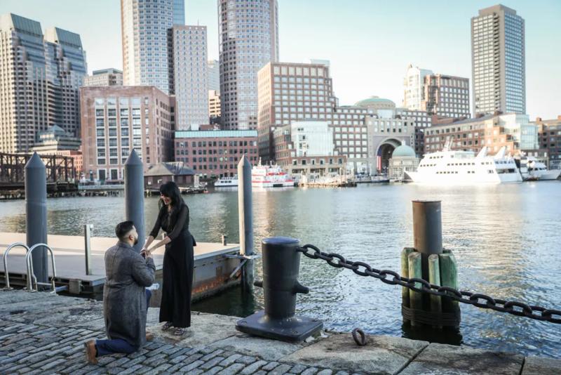 Rakin Beautiful Skyline Boston Proposal – surprise proposal at Seaport Waterfront, Boston
