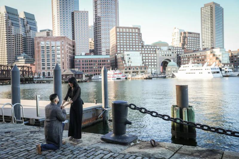 Rakin Beautiful Skyline Boston Proposal – surprise proposal at Seaport Waterfront, Boston