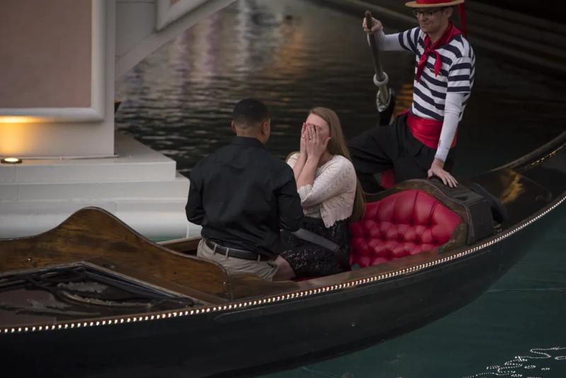 Las Vegas Proposal Photography: Erick's Gondola Proposal – surprise proposal at The Venetian, Las Vegas