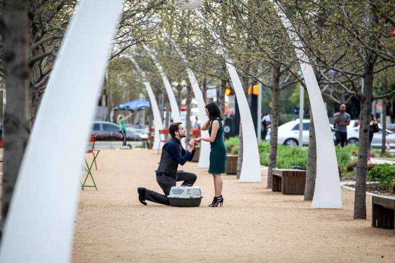 Dallas Proposal Photography| Greg and Mai – surprise proposal at Klyde Warren Park, Dallas